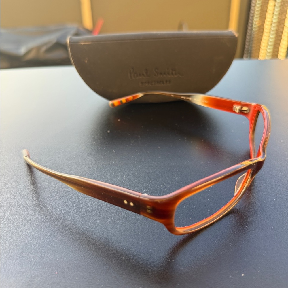Paul Smith Eyeglasses Brown Tortoise Rectangular Frames Made in Japan With Case